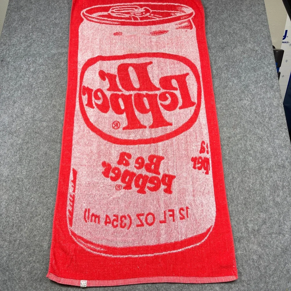 Vintage Dr Pepper Beach Towel Be A Pepper Soda Can Graphic Red White 50x24 USA